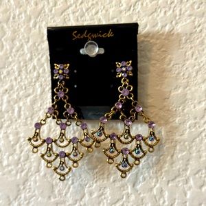 Purple crystal chandelier earrings